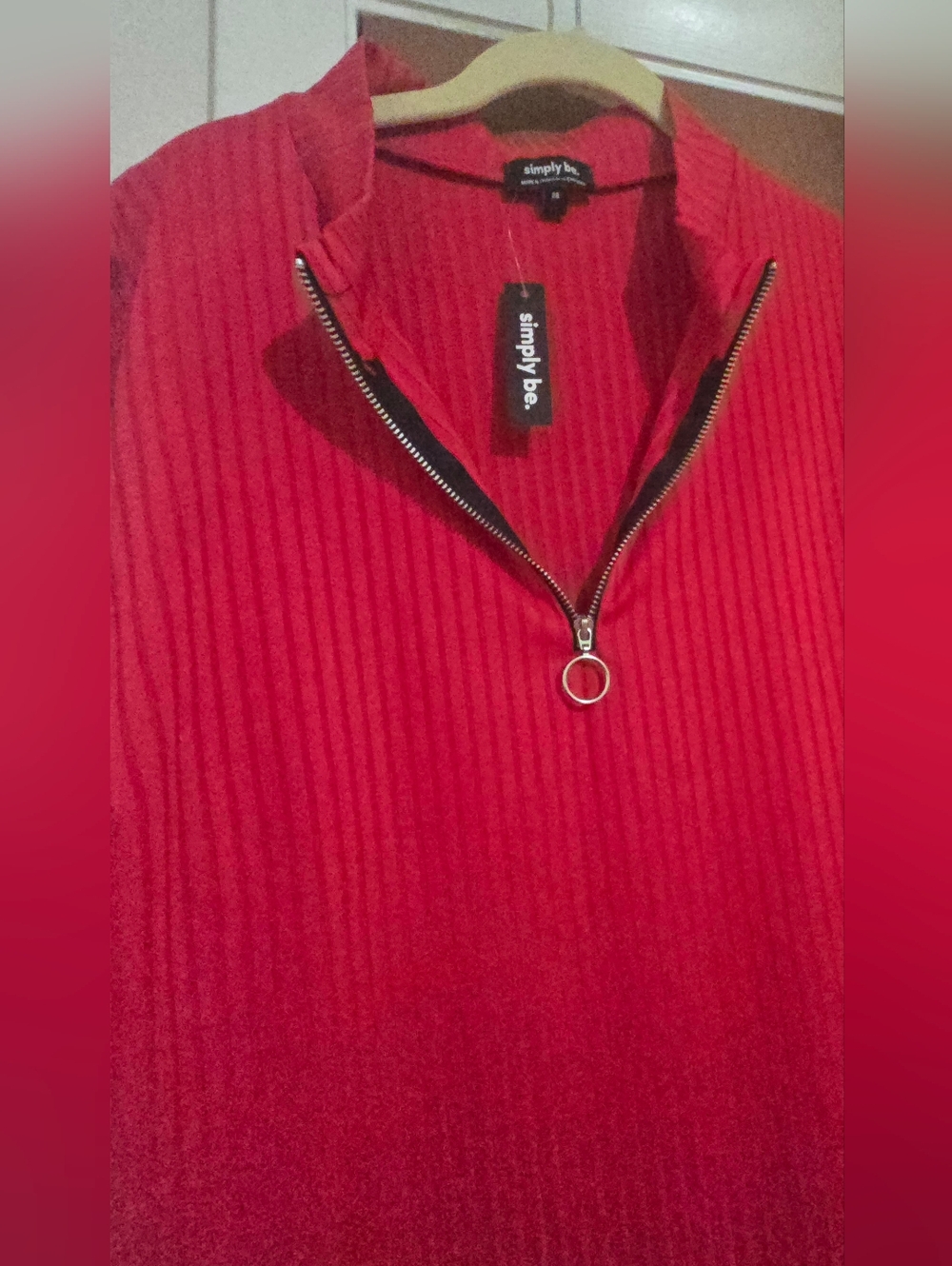 Simply Be Bright Red Ribbed Half-Zip Top